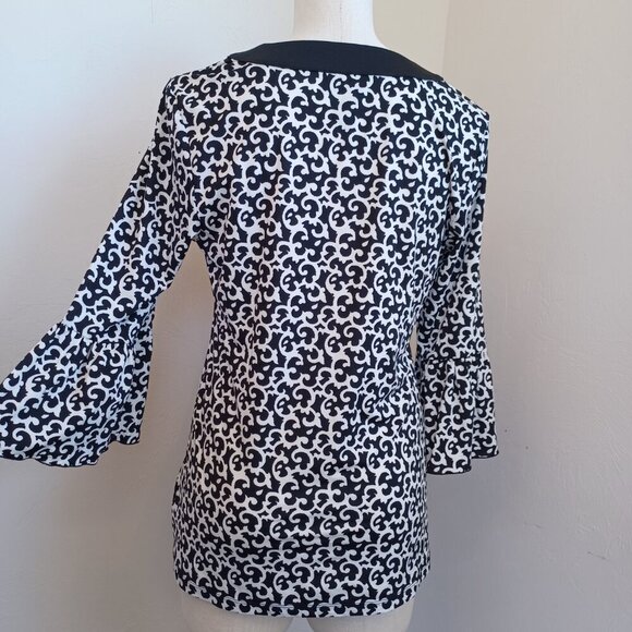 INC International Concepts Tunic Top Black White Ruffle Sleeve Womens Medium - Picture 8 of 13